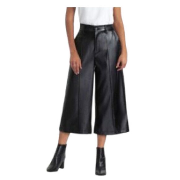 Halston Faux Leather Palazzo Pants Black Large NWT - Picture 1 of 2